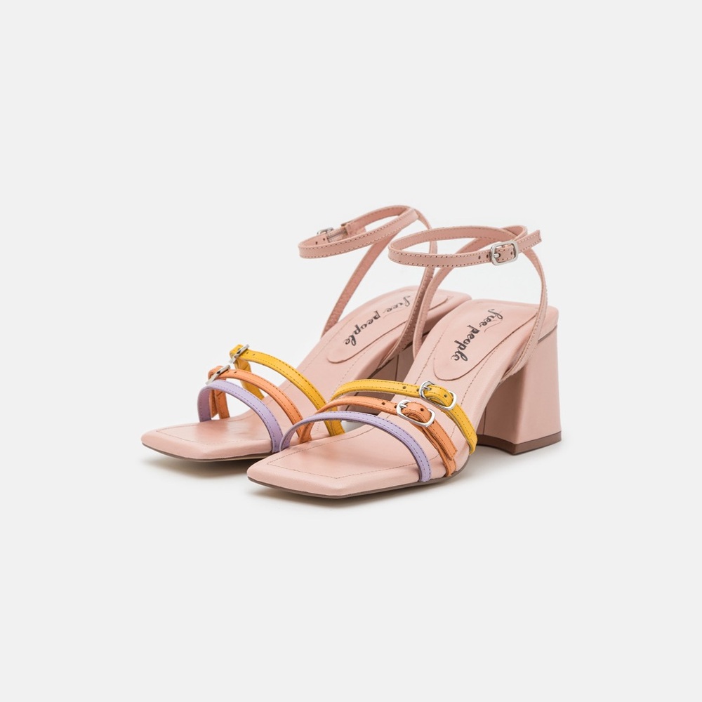 Free People Multicolor Strappy Block Heel Sandals - Pink, Yellow, Lavender - Picture 2 of 14